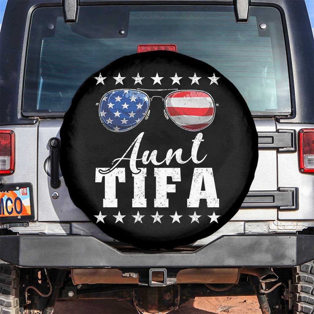 Funny Aunt Tifa Spare Tire Cover Political Satire American Flag Sunglasses - Wonder Print Shop