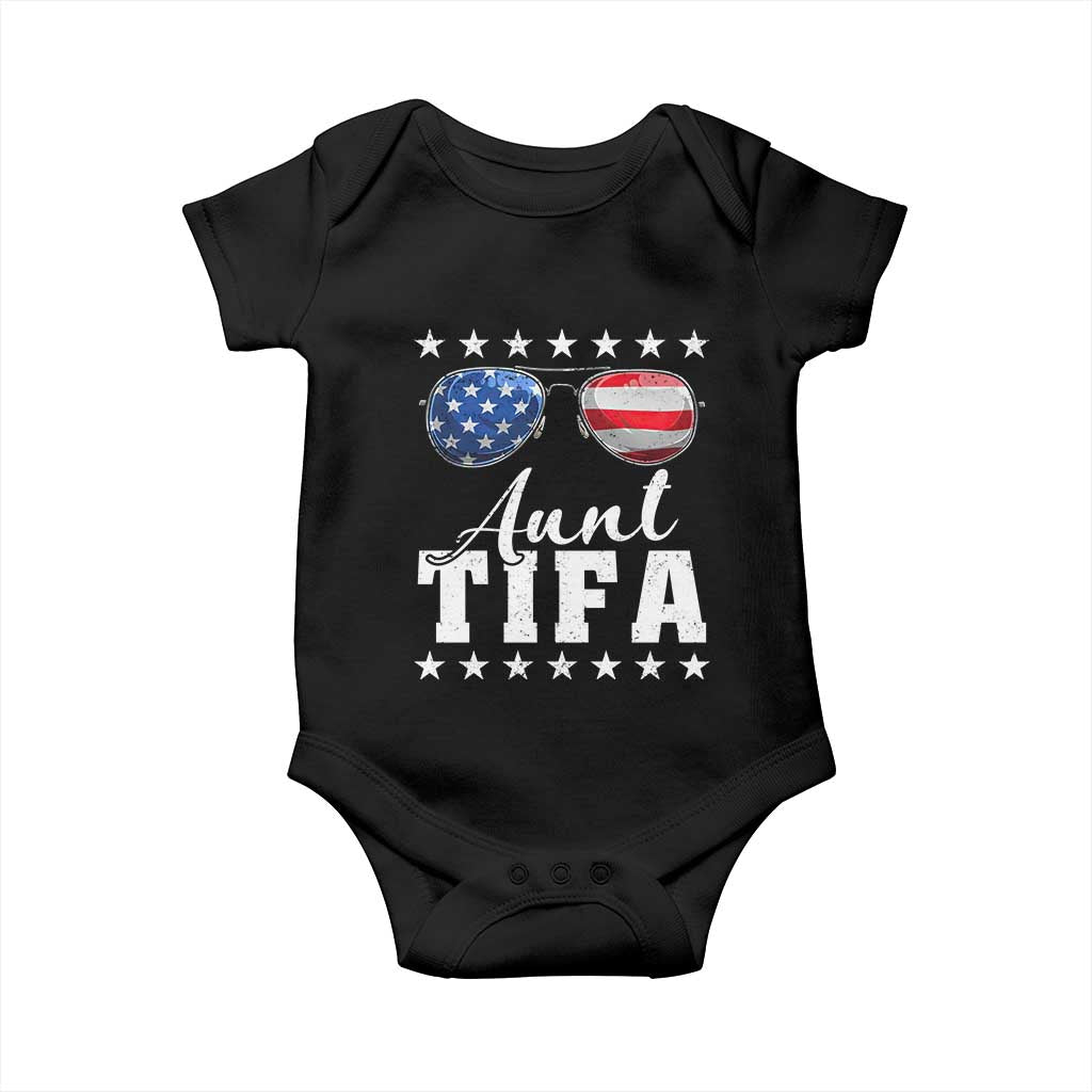 Funny Aunt Tifa Baby Onesie Political Satire American Flag Sunglasses - Wonder Print Shop