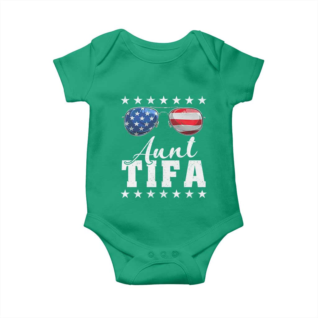 Funny Aunt Tifa Baby Onesie Political Satire American Flag Sunglasses - Wonder Print Shop