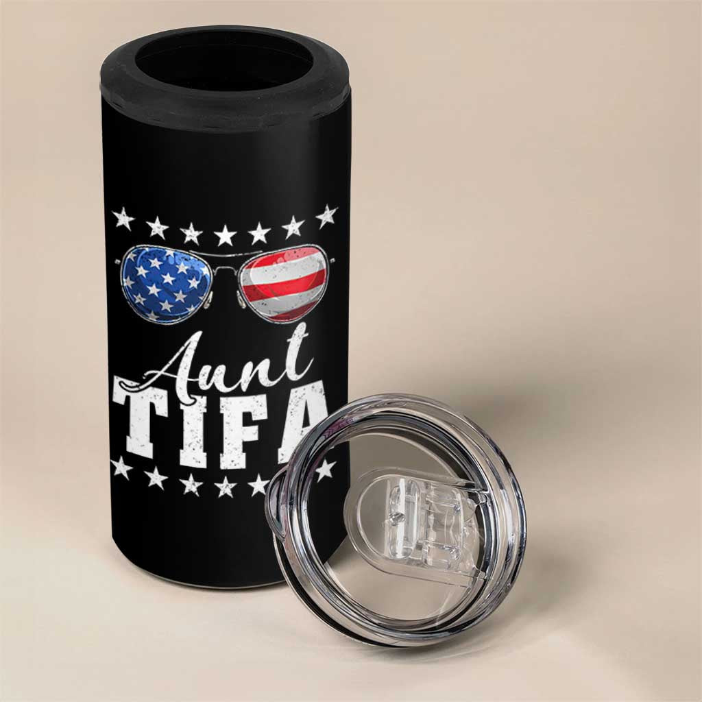 Funny Aunt Tifa 4 in 1 Can Cooler Tumbler Political Satire American Flag Sunglasses - Wonder Print Shop