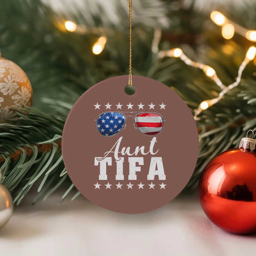 Funny Aunt Tifa Ceramic Ornament Political Satire American Flag Sunglasses - Wonder Print Shop
