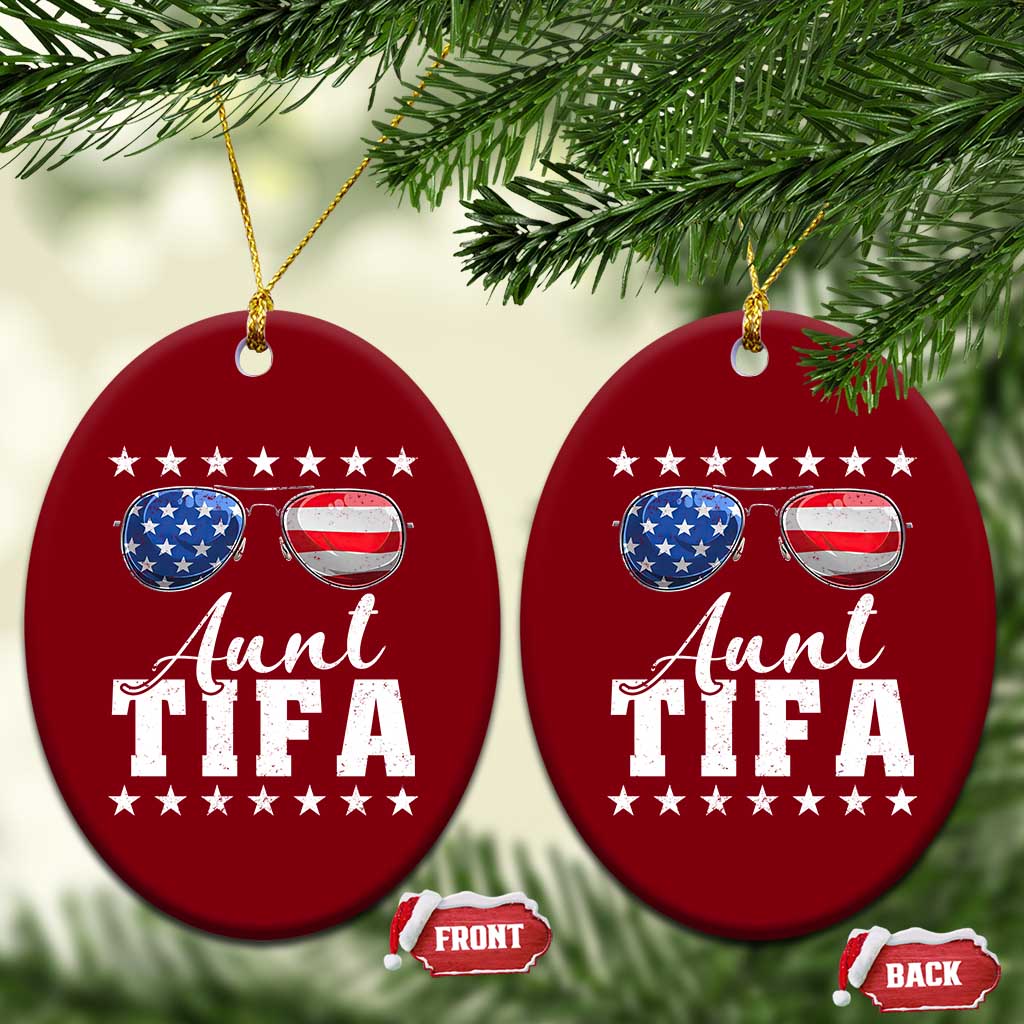 Funny Aunt Tifa Ceramic Ornament Political Satire American Flag Sunglasses - Wonder Print Shop