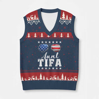 Funny Aunt Tifa V-Neck Knit Sweater Vest Political Satire American Flag Sunglasses - Wonder Print Shop