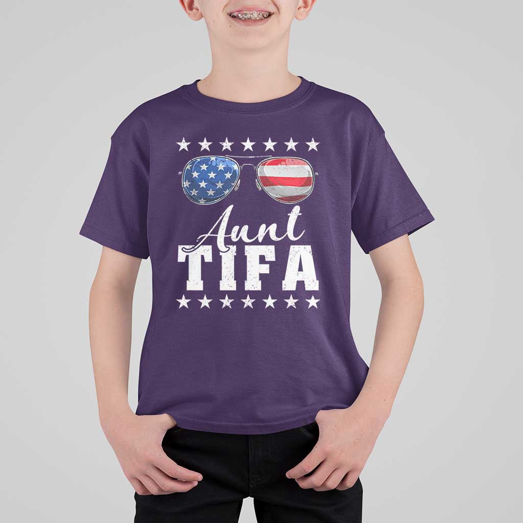 Funny Aunt Tifa T Shirt For Kid Political Satire American Flag Sunglasses - Wonder Print Shop