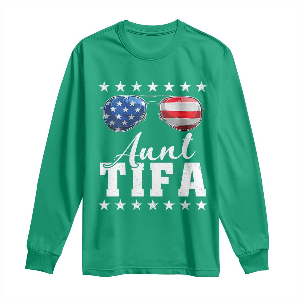 Funny Aunt Tifa Long Sleeve Shirt Political Satire American Flag Sunglasses - Wonder Print Shop