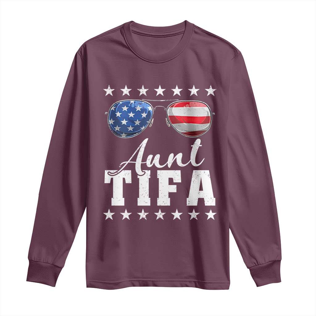 Funny Aunt Tifa Long Sleeve Shirt Political Satire American Flag Sunglasses - Wonder Print Shop