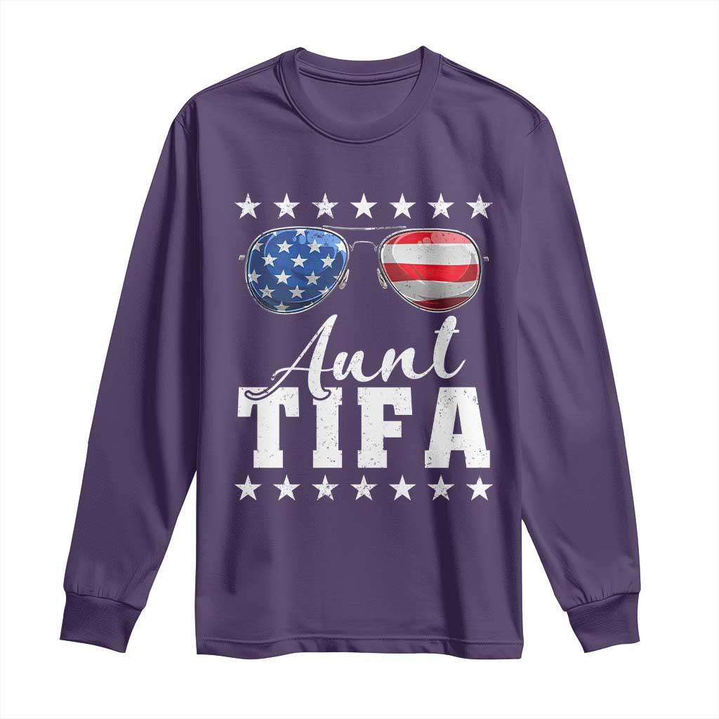 Funny Aunt Tifa Long Sleeve Shirt Political Satire American Flag Sunglasses - Wonder Print Shop