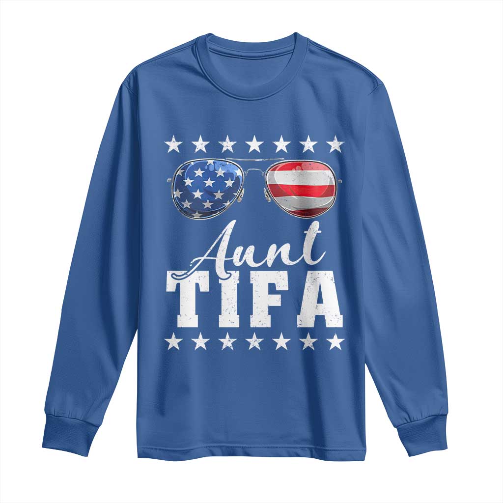 Funny Aunt Tifa Long Sleeve Shirt Political Satire American Flag Sunglasses - Wonder Print Shop