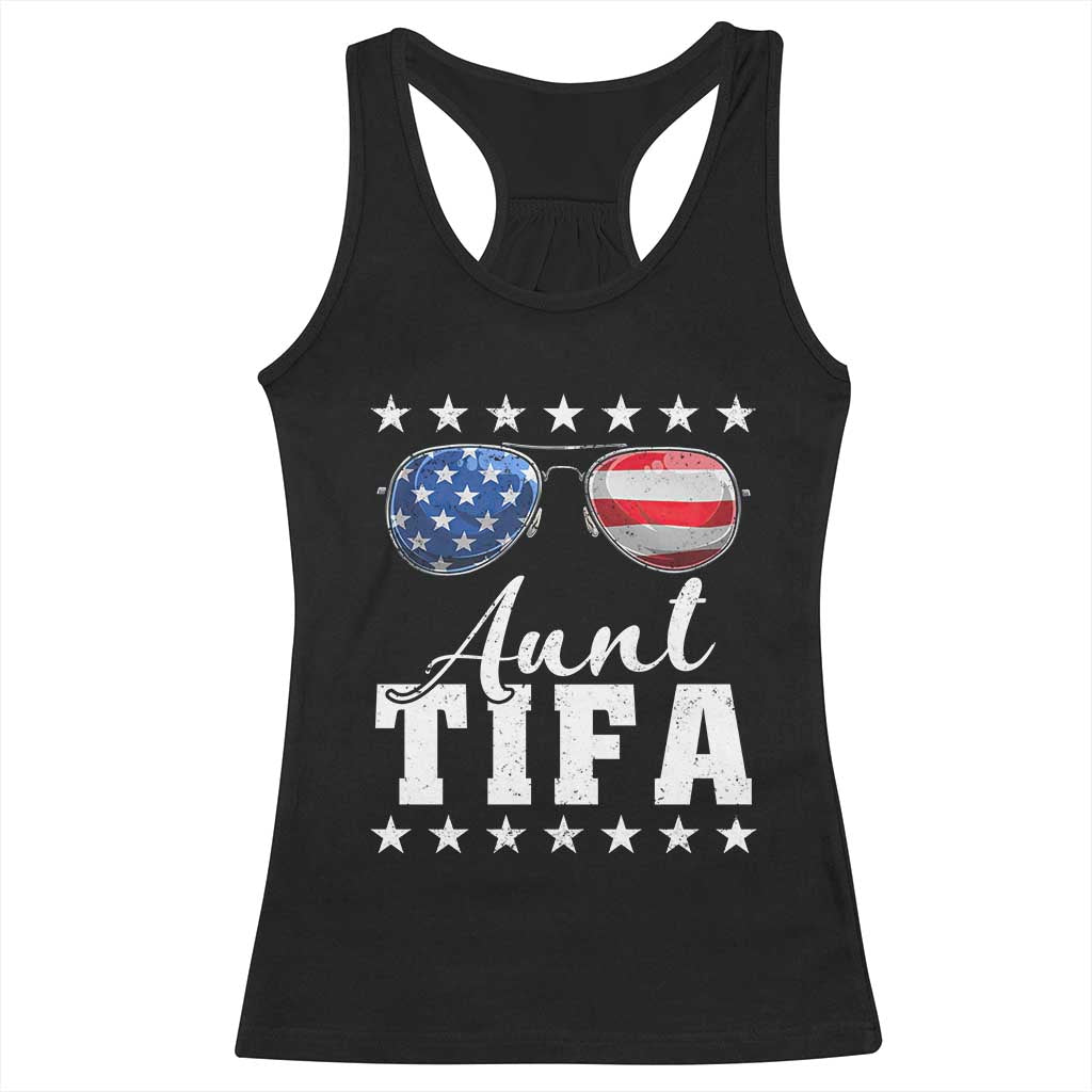 Funny Aunt Tifa Racerback Tank Top Political Satire American Flag Sunglasses - Wonder Print Shop