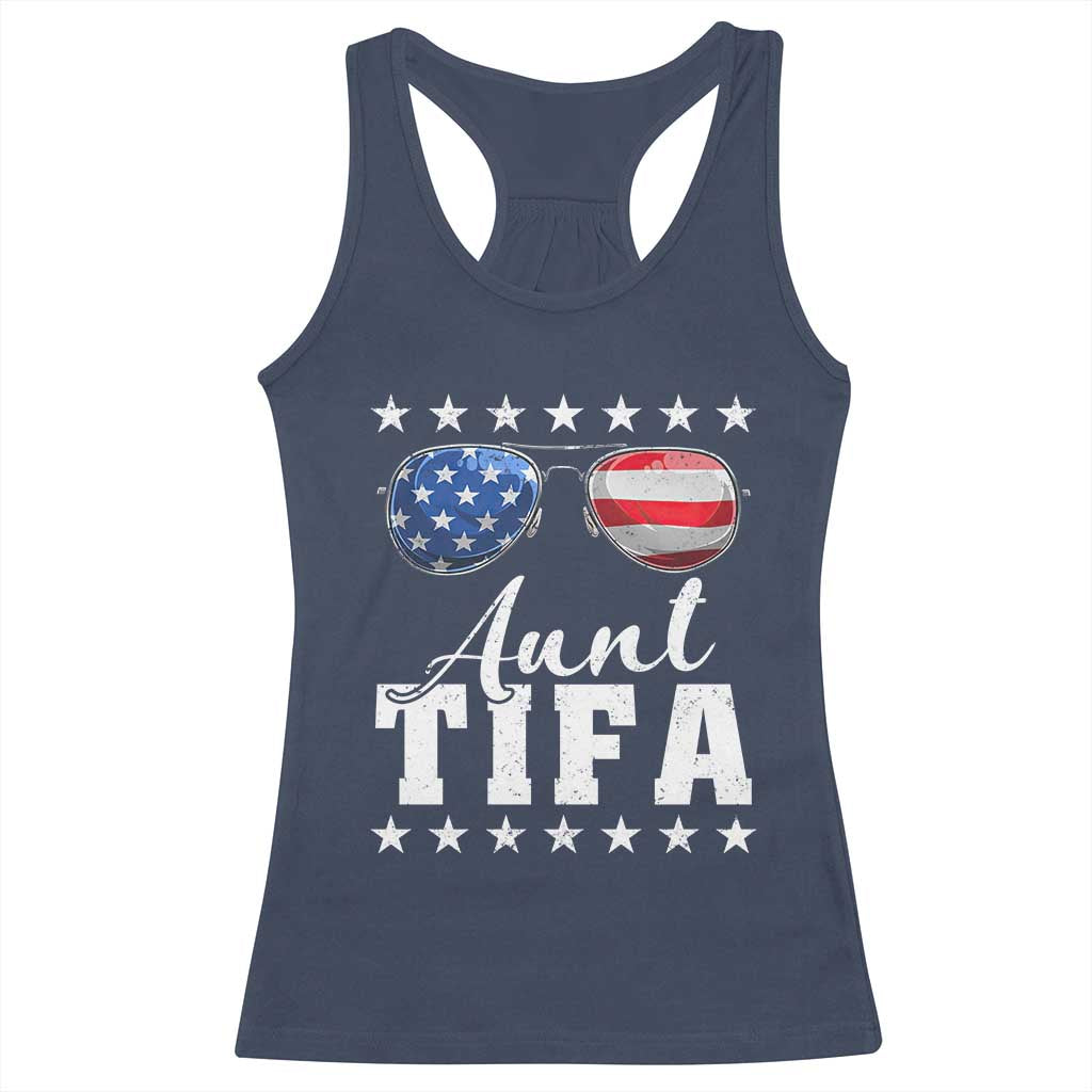 Funny Aunt Tifa Racerback Tank Top Political Satire American Flag Sunglasses - Wonder Print Shop