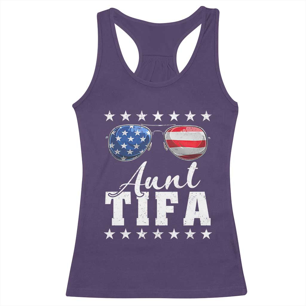 Funny Aunt Tifa Racerback Tank Top Political Satire American Flag Sunglasses - Wonder Print Shop