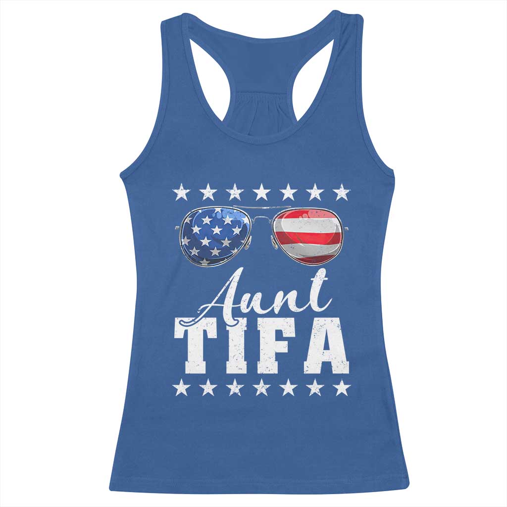 Funny Aunt Tifa Racerback Tank Top Political Satire American Flag Sunglasses - Wonder Print Shop