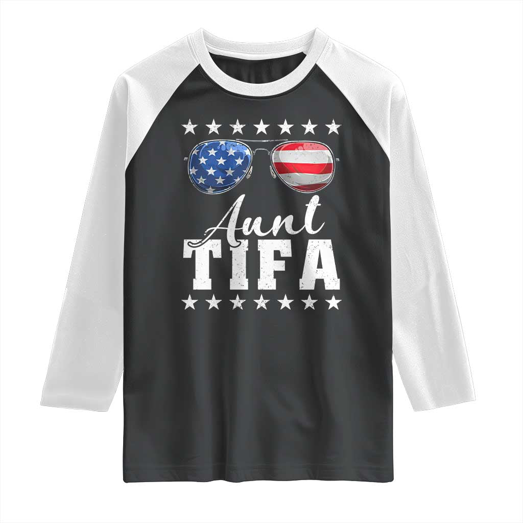 Funny Aunt Tifa Raglan Shirt Political Satire American Flag Sunglasses - Wonder Print Shop
