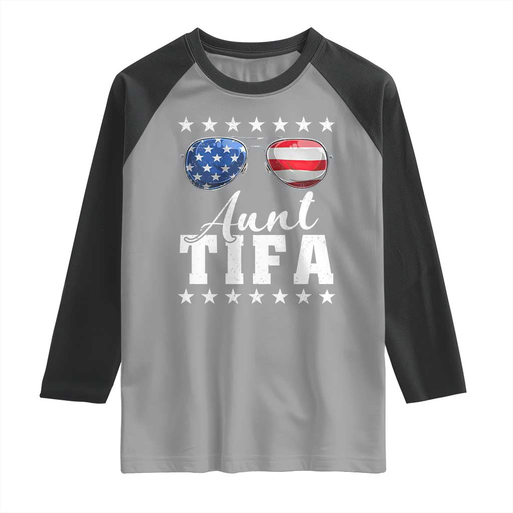Funny Aunt Tifa Raglan Shirt Political Satire American Flag Sunglasses - Wonder Print Shop