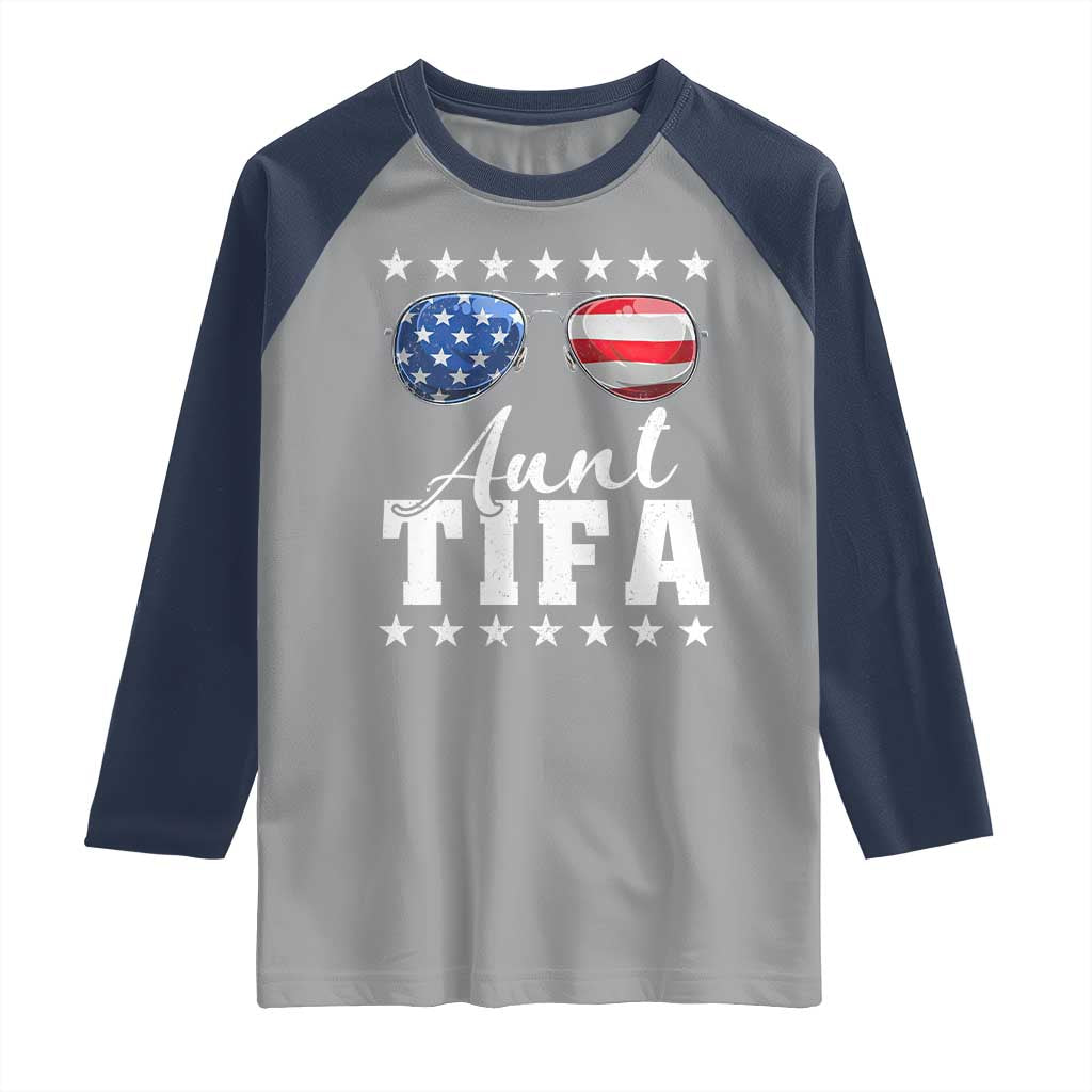 Funny Aunt Tifa Raglan Shirt Political Satire American Flag Sunglasses - Wonder Print Shop