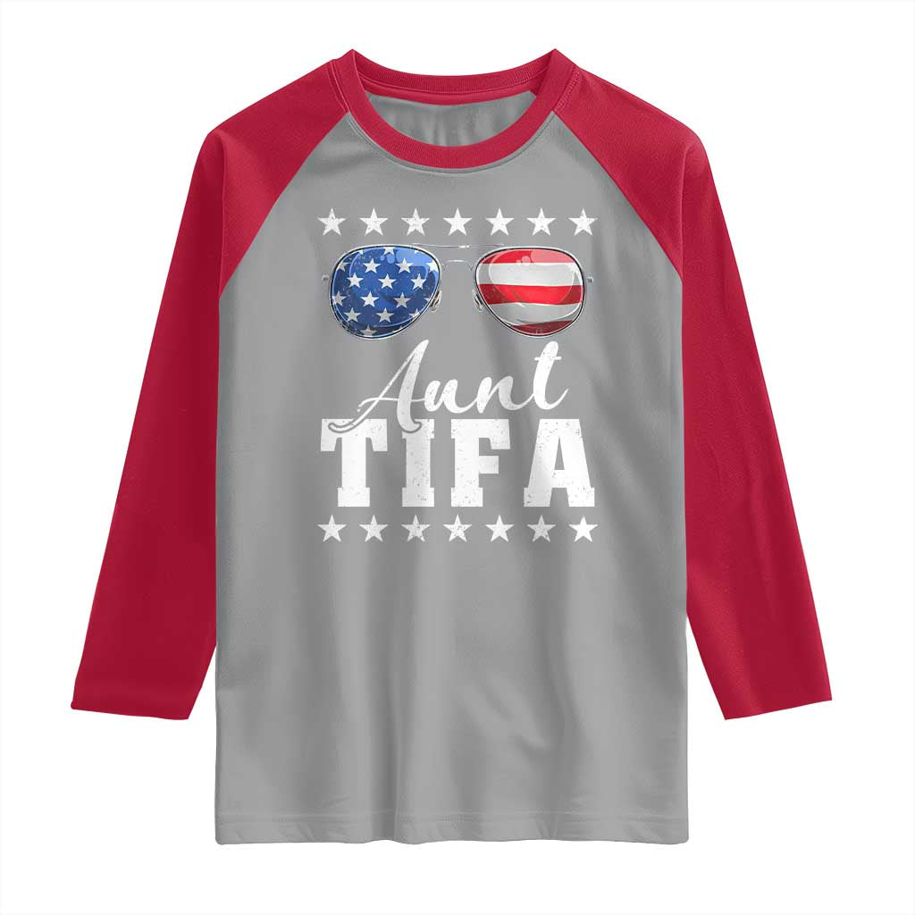 Funny Aunt Tifa Raglan Shirt Political Satire American Flag Sunglasses - Wonder Print Shop