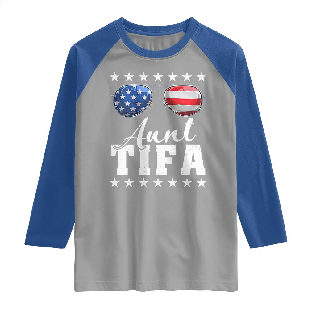Funny Aunt Tifa Raglan Shirt Political Satire American Flag Sunglasses - Wonder Print Shop