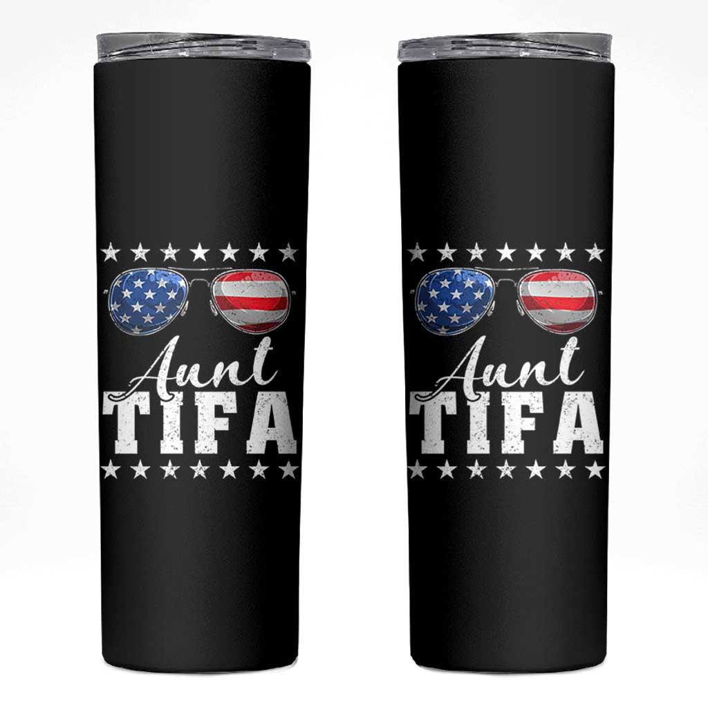 Funny Aunt Tifa Skinny Tumbler Political Satire American Flag Sunglasses - Wonder Print Shop