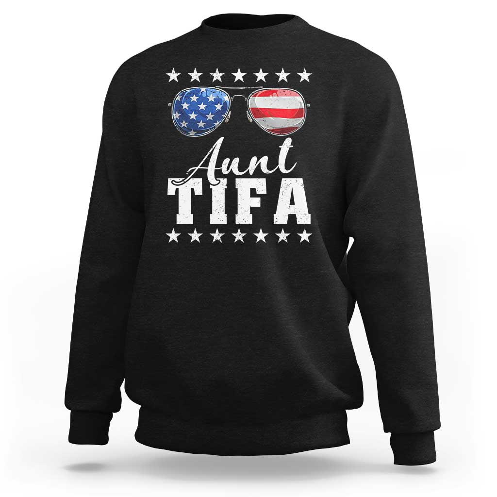 Funny Aunt Tifa Sweatshirt Political Satire American Flag Sunglasses - Wonder Print Shop