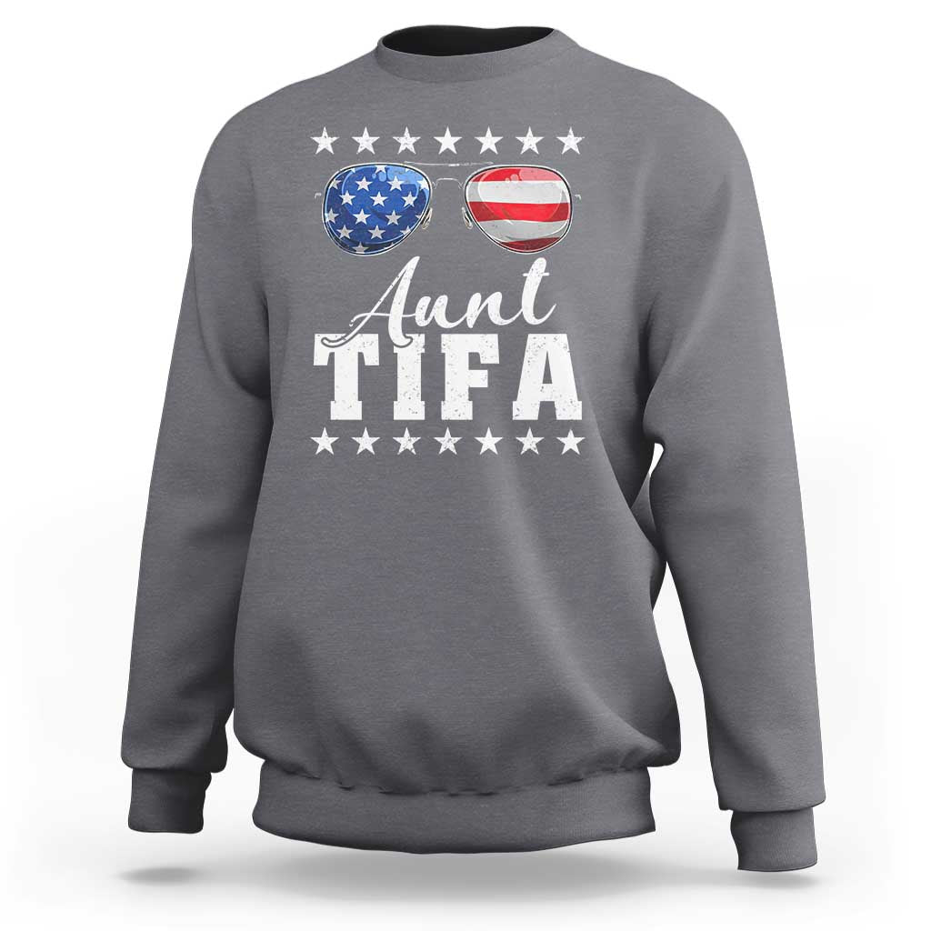 Funny Aunt Tifa Sweatshirt Political Satire American Flag Sunglasses - Wonder Print Shop