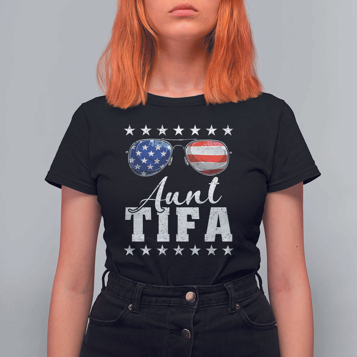 Funny Aunt Tifa T Shirt For Women Political Satire American Flag Sunglasses - Wonder Print Shop