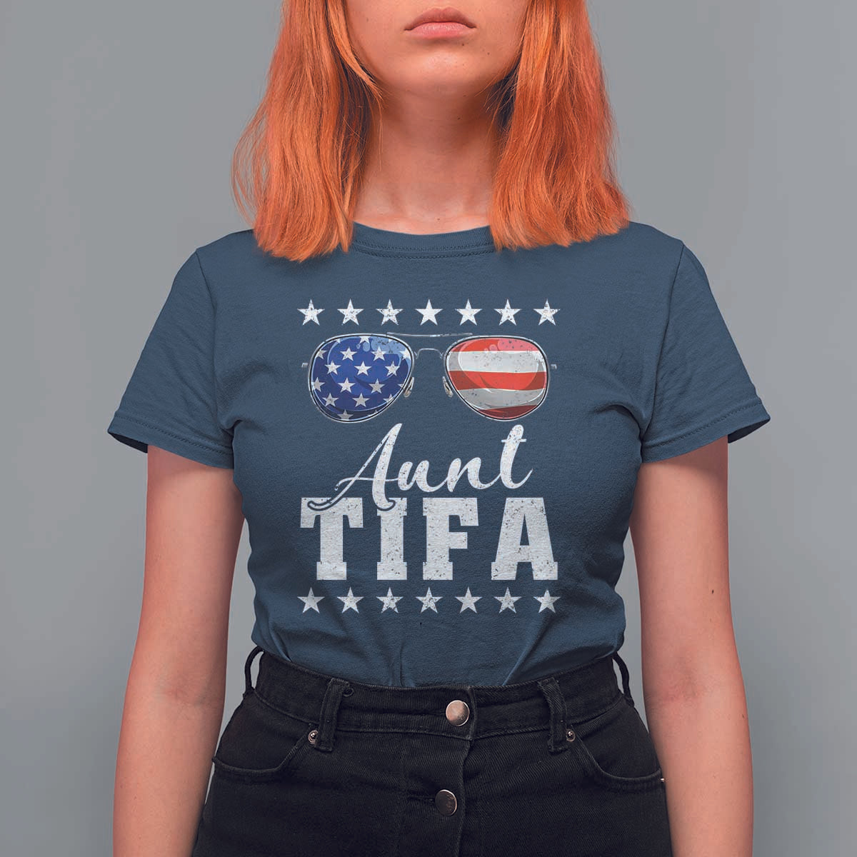 Funny Aunt Tifa T Shirt For Women Political Satire American Flag Sunglasses - Wonder Print Shop