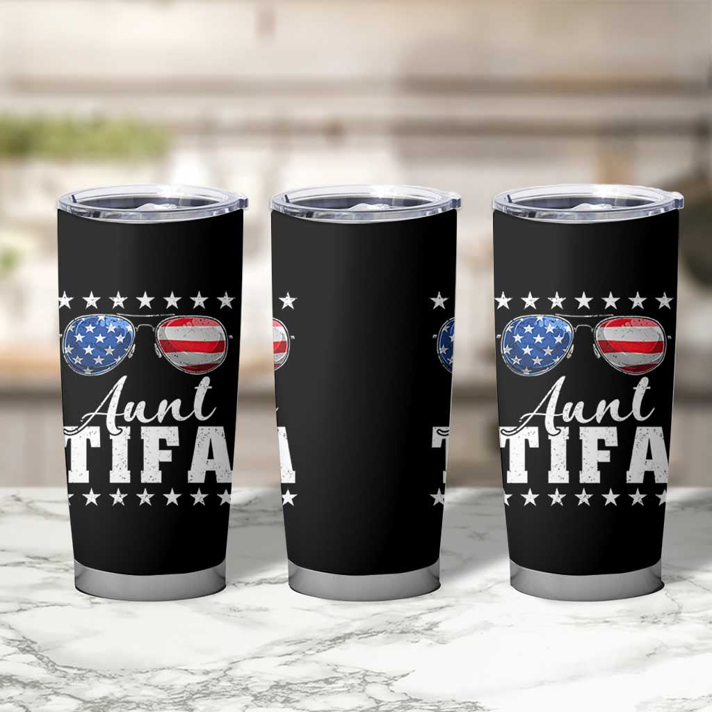 Funny Aunt Tifa Tumbler Cup Political Satire American Flag Sunglasses - Wonder Print Shop