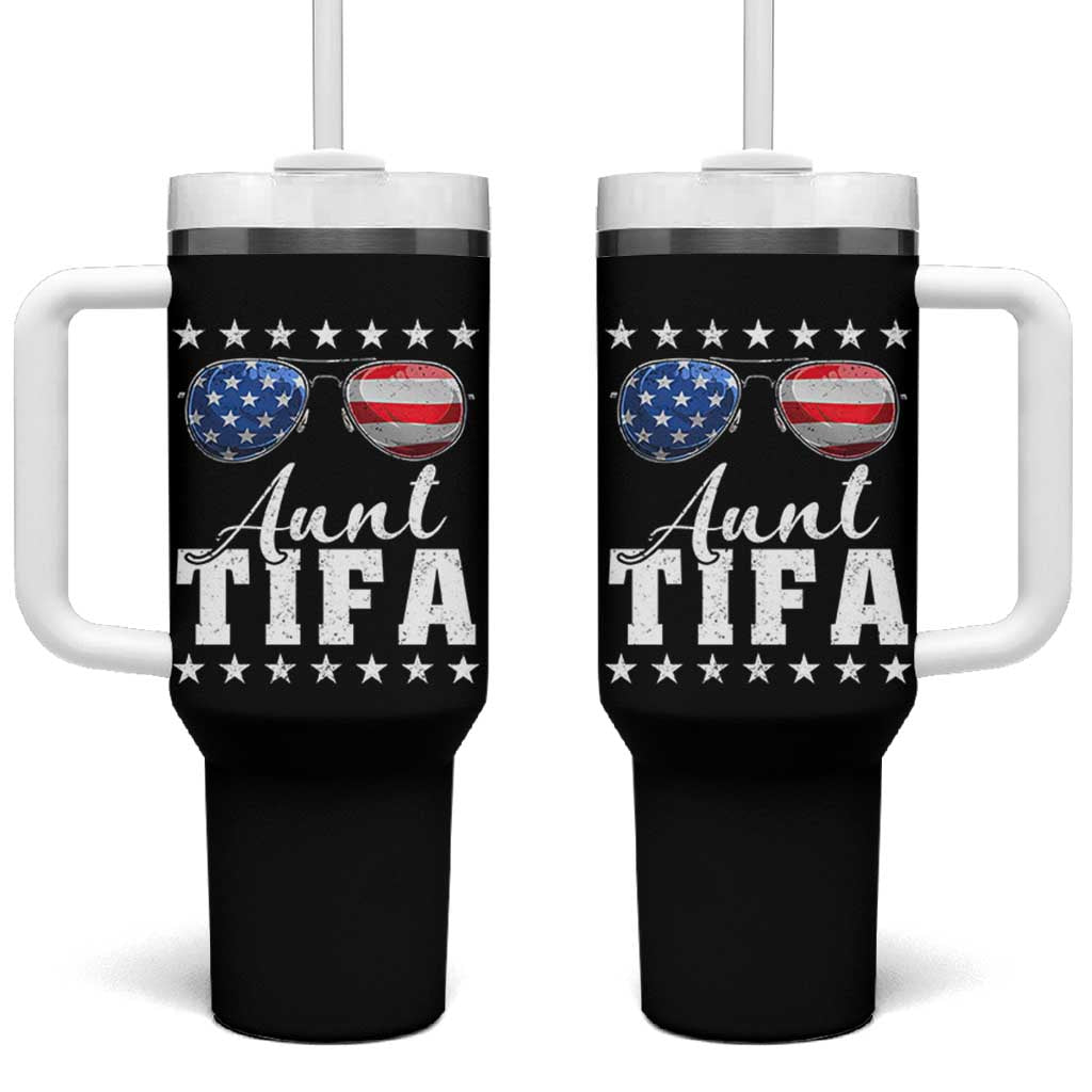 Funny Aunt Tifa Tumbler With Handle Political Satire American Flag Sunglasses - Wonder Print Shop