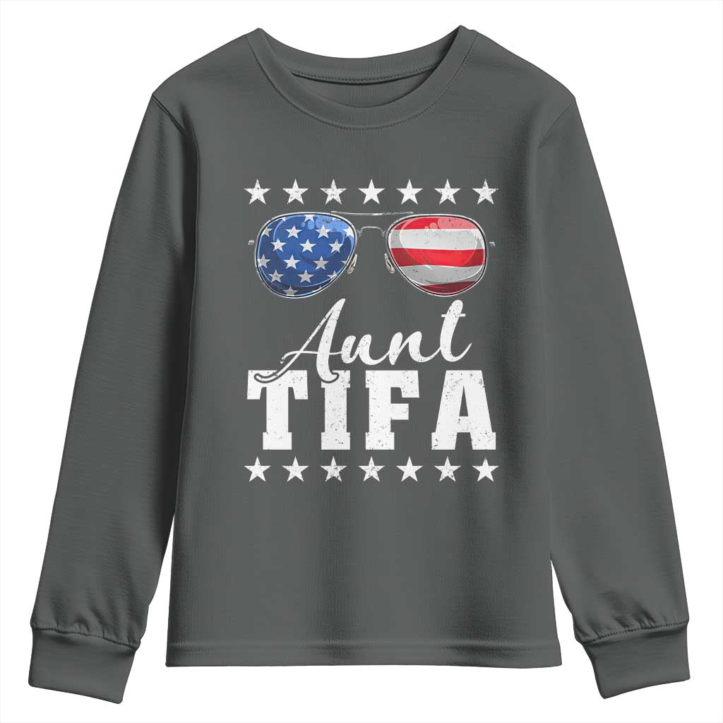Funny Aunt Tifa Youth Sweatshirt Political Satire American Flag Sunglasses - Wonder Print Shop
