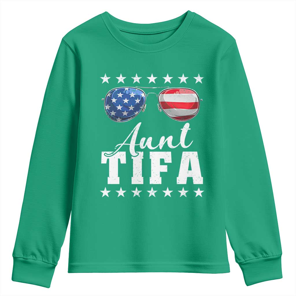 Funny Aunt Tifa Youth Sweatshirt Political Satire American Flag Sunglasses - Wonder Print Shop