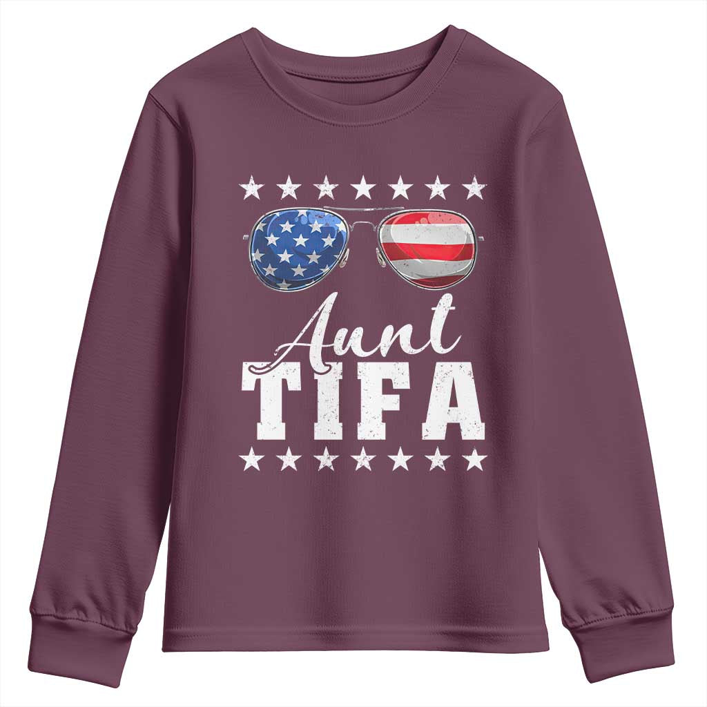 Funny Aunt Tifa Youth Sweatshirt Political Satire American Flag Sunglasses - Wonder Print Shop
