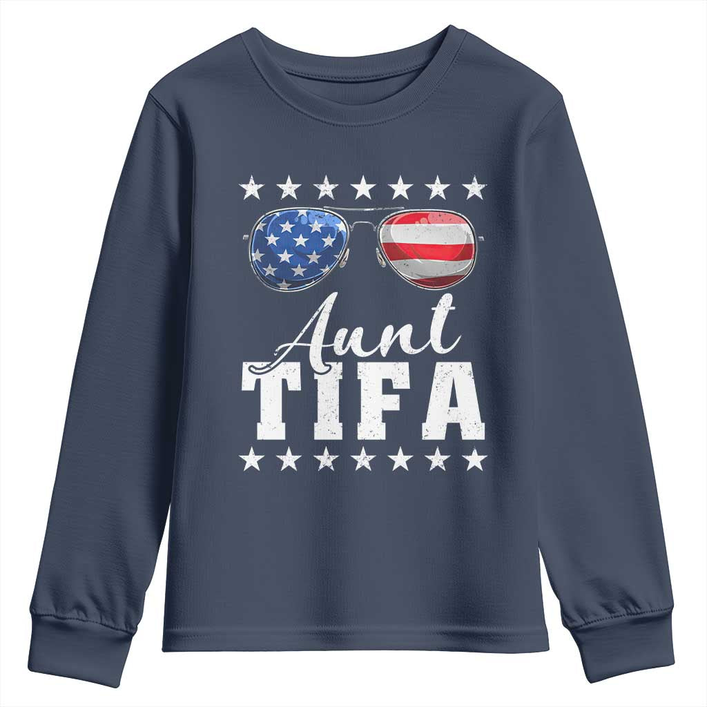 Funny Aunt Tifa Youth Sweatshirt Political Satire American Flag Sunglasses - Wonder Print Shop