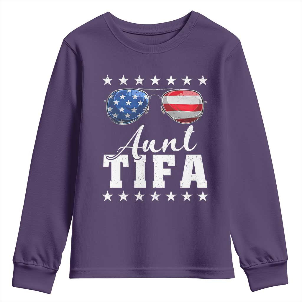 Funny Aunt Tifa Youth Sweatshirt Political Satire American Flag Sunglasses - Wonder Print Shop