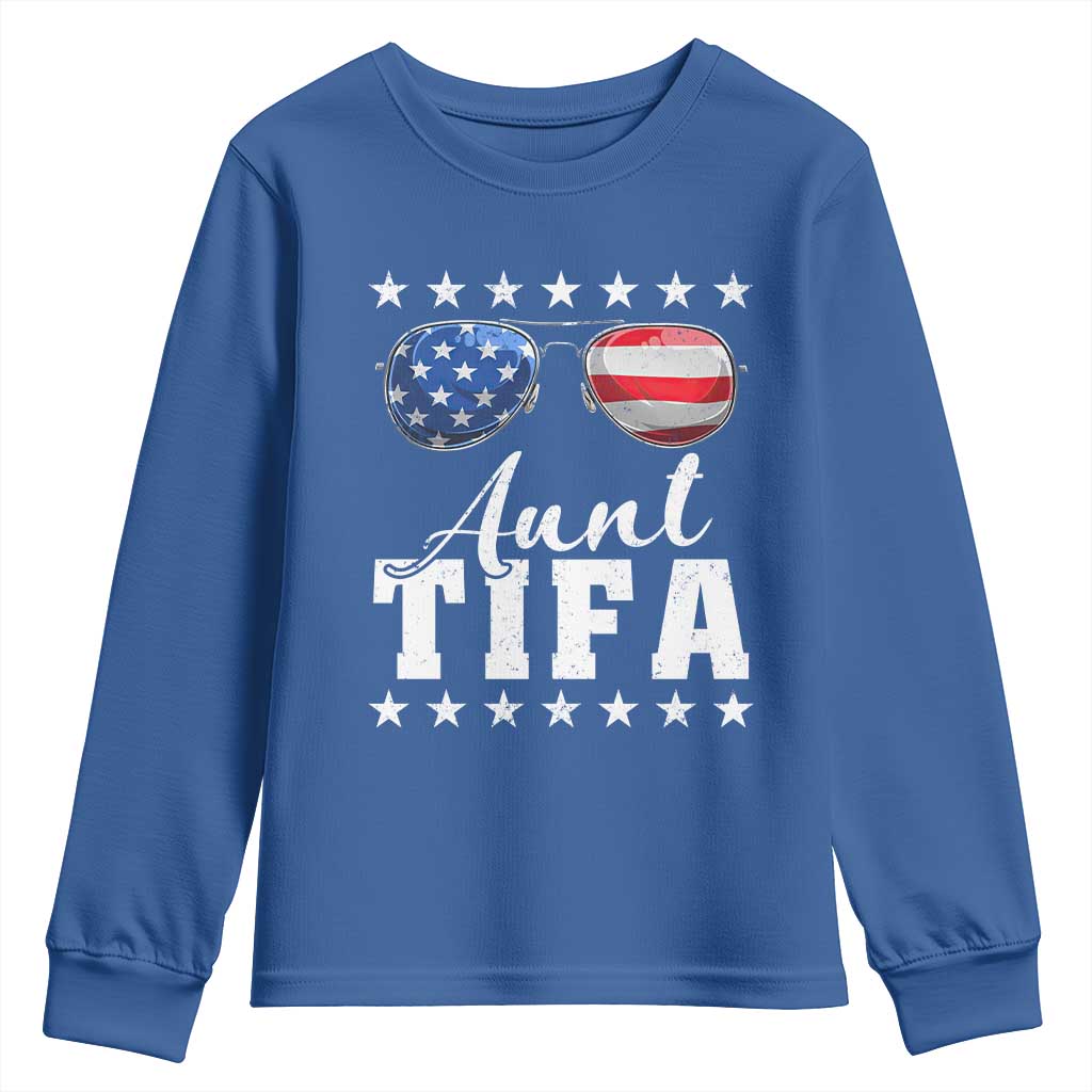 Funny Aunt Tifa Youth Sweatshirt Political Satire American Flag Sunglasses - Wonder Print Shop
