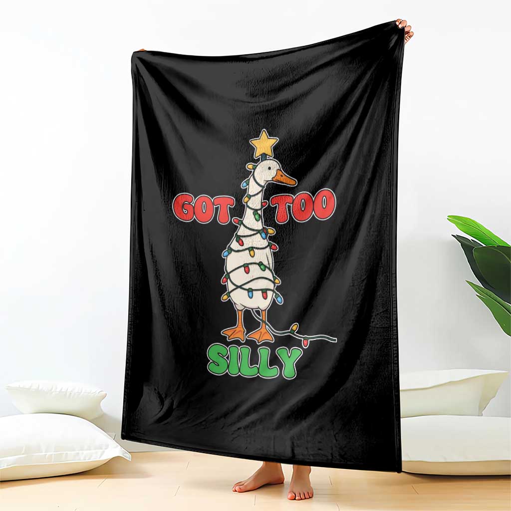Funny Christmas Silly Goose Throw Blanket Got Too Silly Goose Pun Humor Xmas Tree - Wonder Print Shop