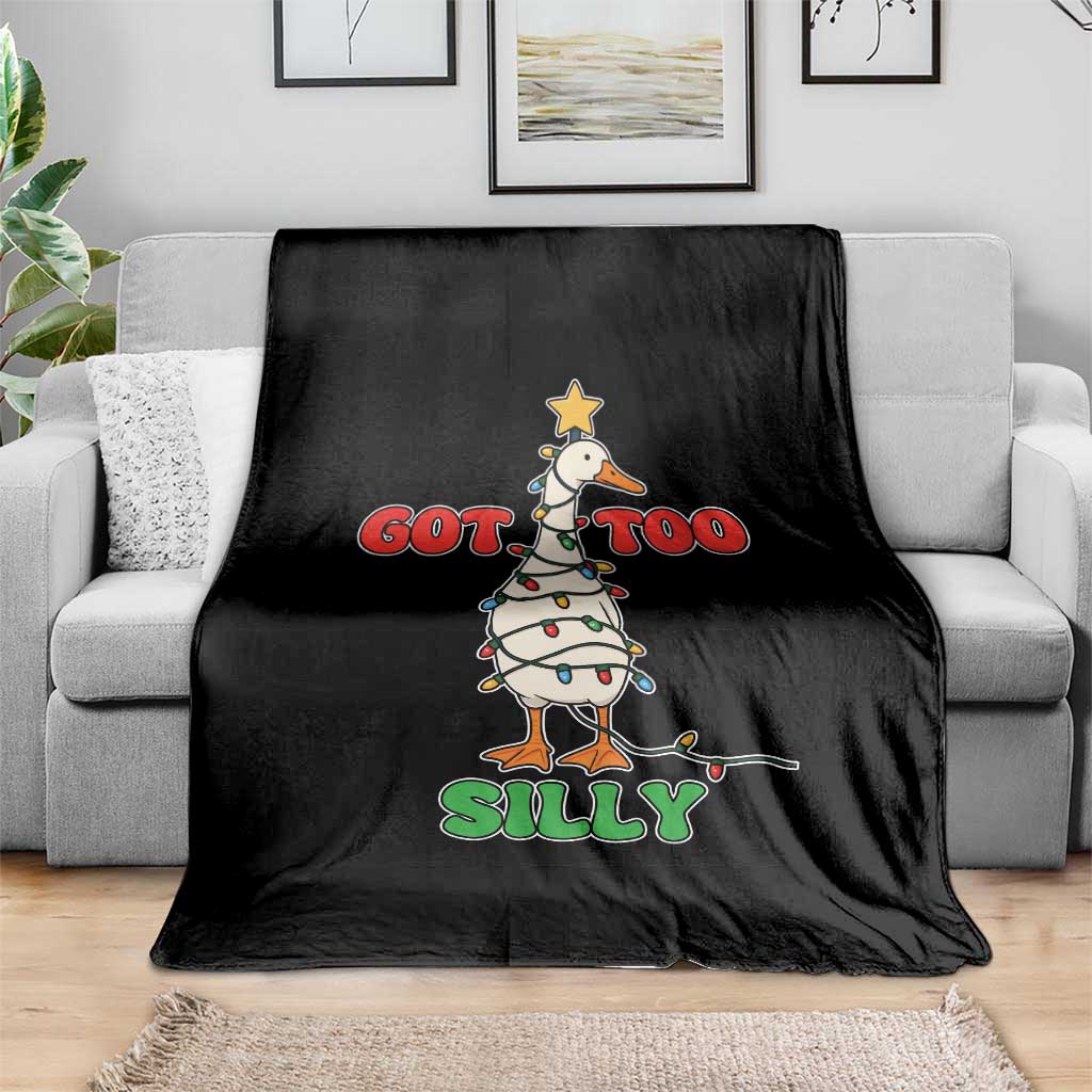 Funny Christmas Silly Goose Throw Blanket Got Too Silly Goose Pun Humor Xmas Tree - Wonder Print Shop