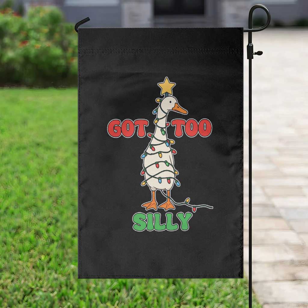 Funny Christmas Silly Goose Garden Flag Got Too Silly Goose Pun Humor Xmas Tree - Wonder Print Shop