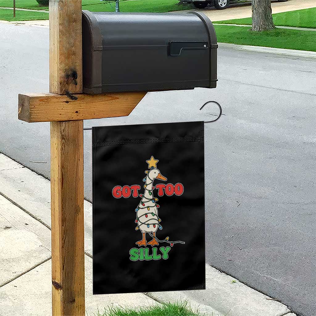 Funny Christmas Silly Goose Garden Flag Got Too Silly Goose Pun Humor Xmas Tree - Wonder Print Shop
