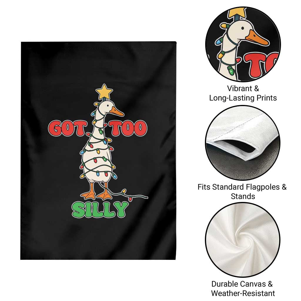 Funny Christmas Silly Goose Garden Flag Got Too Silly Goose Pun Humor Xmas Tree - Wonder Print Shop