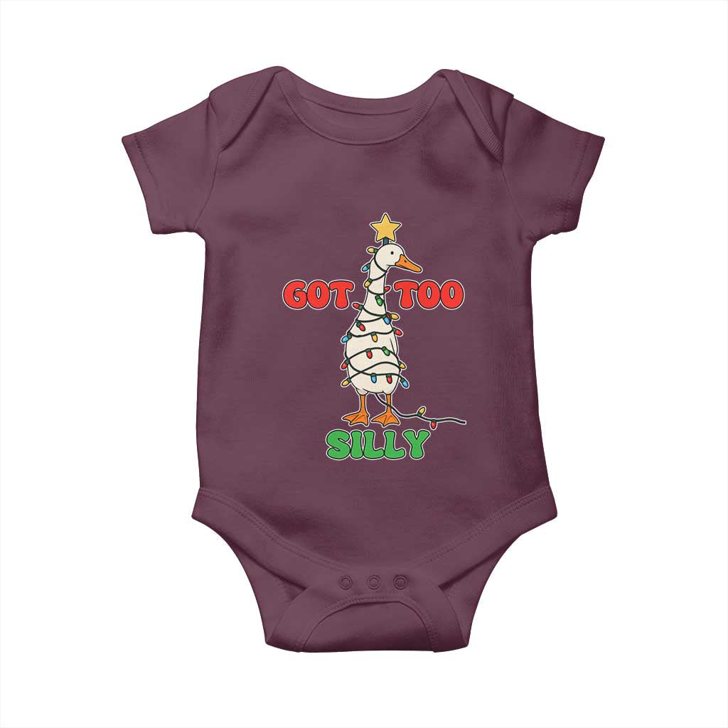 Funny Christmas Silly Goose Baby Onesie Got Too Silly Goose Pun Humor Xmas Tree - Wonder Print Shop