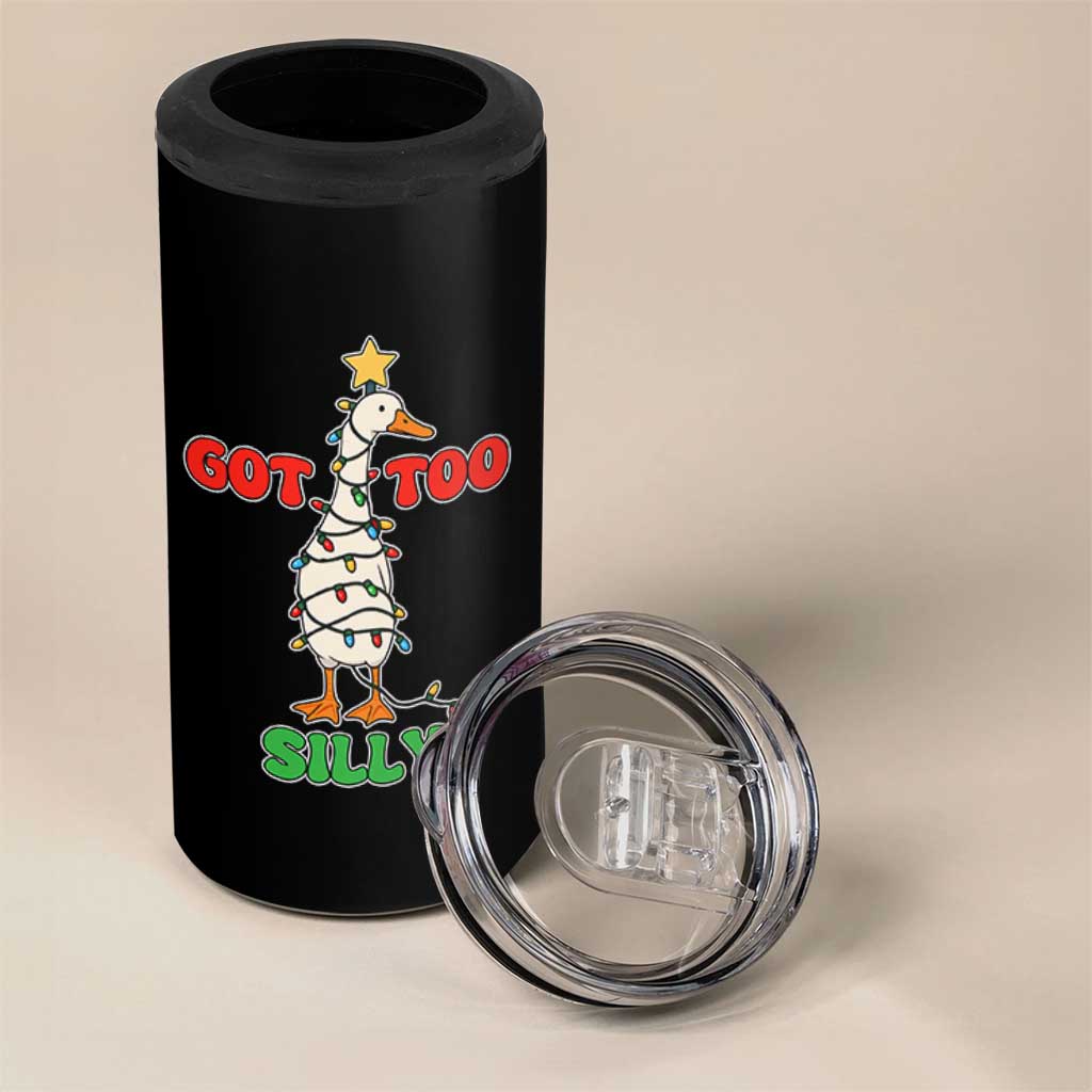 Funny Christmas Silly Goose 4 in 1 Can Cooler Tumbler Got Too Silly Goose Pun Humor Xmas Tree - Wonder Print Shop