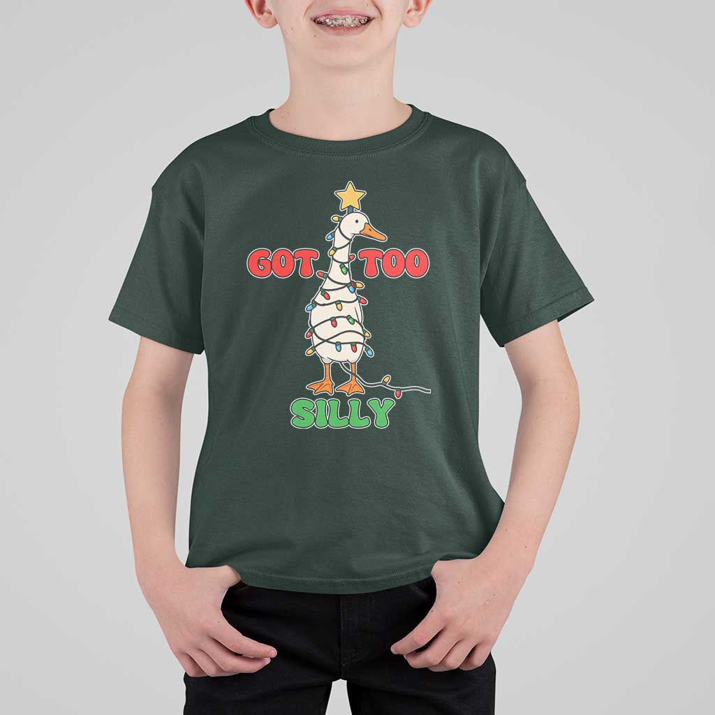 Funny Christmas Silly Goose T Shirt For Kid Got Too Silly Goose Pun Humor Xmas Tree - Wonder Print Shop