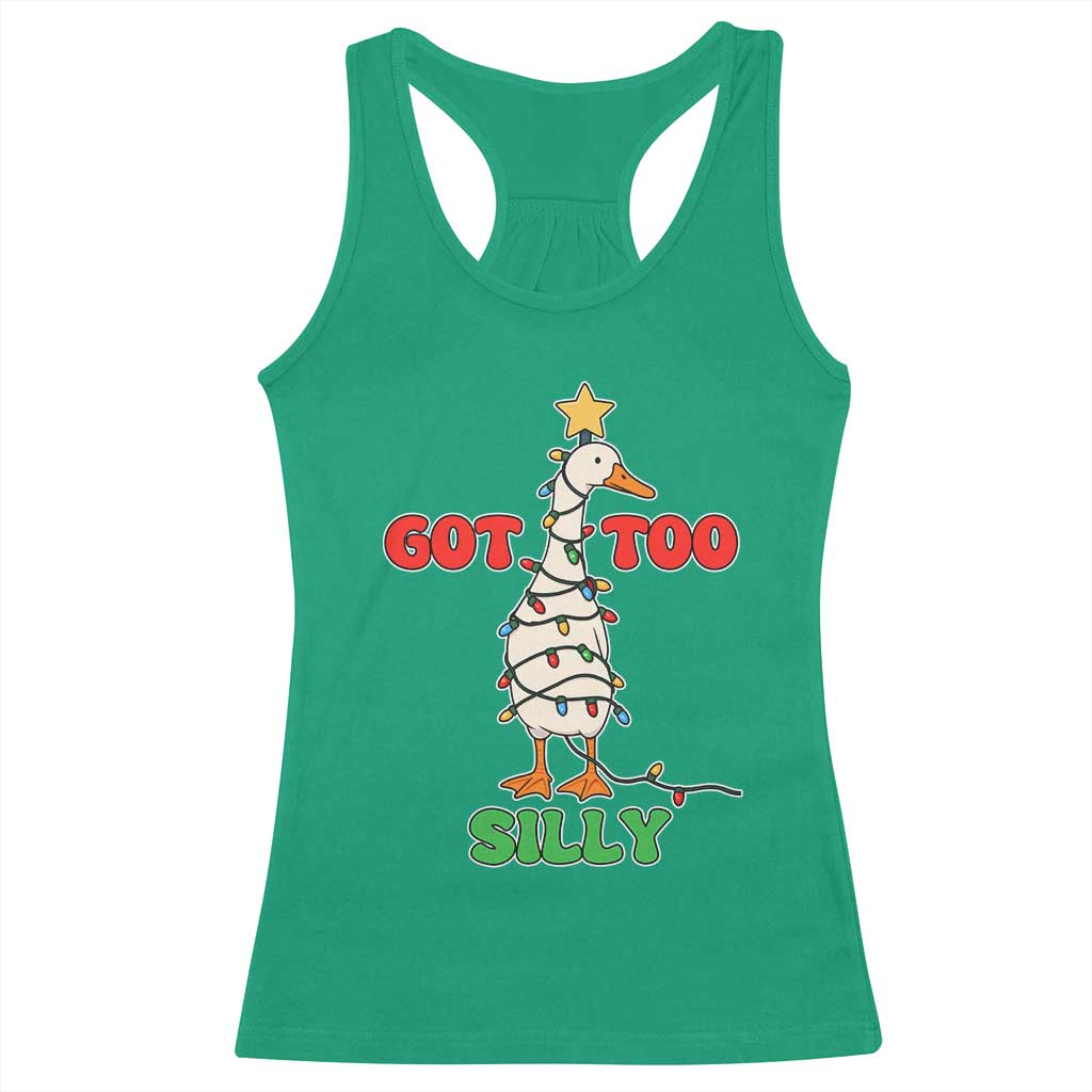 Funny Christmas Silly Goose Racerback Tank Top Got Too Silly Goose Pun Humor Xmas Tree - Wonder Print Shop