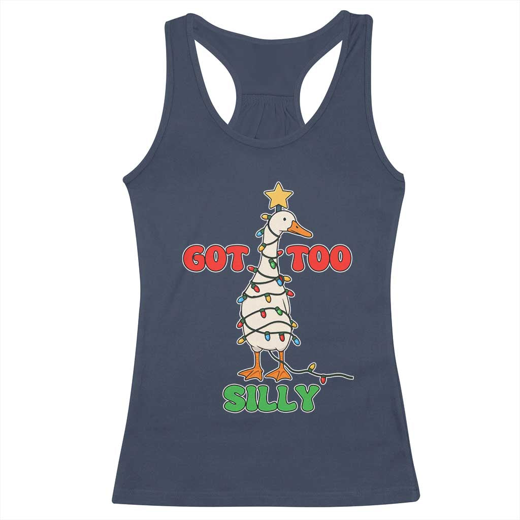Funny Christmas Silly Goose Racerback Tank Top Got Too Silly Goose Pun Humor Xmas Tree - Wonder Print Shop