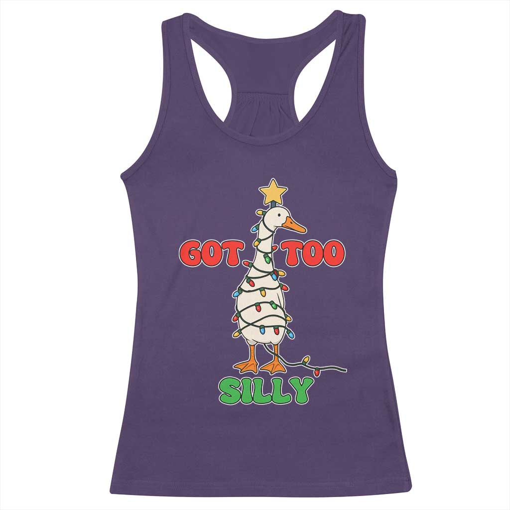 Funny Christmas Silly Goose Racerback Tank Top Got Too Silly Goose Pun Humor Xmas Tree - Wonder Print Shop