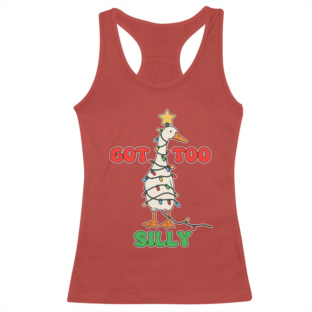 Funny Christmas Silly Goose Racerback Tank Top Got Too Silly Goose Pun Humor Xmas Tree - Wonder Print Shop
