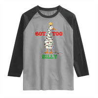 Funny Christmas Silly Goose Raglan Shirt Got Too Silly Goose Pun Humor Xmas Tree - Wonder Print Shop