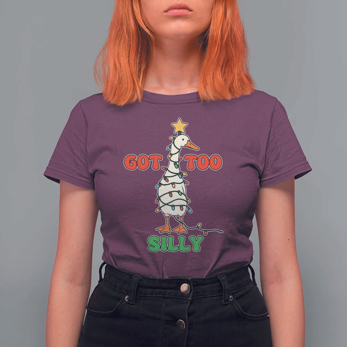 Funny Christmas Silly Goose T Shirt For Women Got Too Silly Goose Pun Humor Xmas Tree - Wonder Print Shop