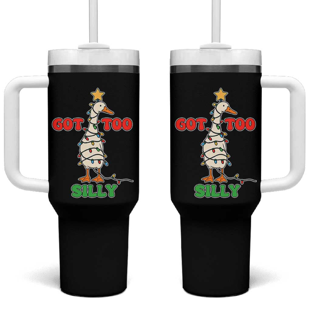 Funny Christmas Silly Goose Tumbler With Handle Got Too Silly Goose Pun Humor Xmas Tree - Wonder Print Shop