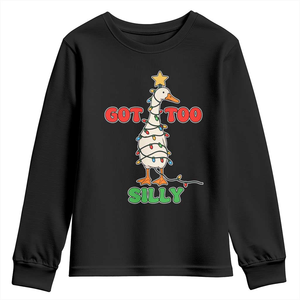 Funny Christmas Silly Goose Youth Sweatshirt Got Too Silly Goose Pun Humor Xmas Tree - Wonder Print Shop